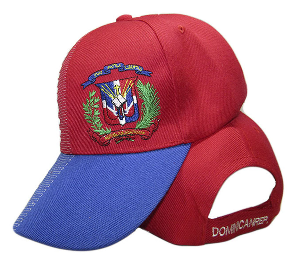 Dominican Republic Country Letters Emblem Red Blue Bill 3-D Embroidered Cap Hat