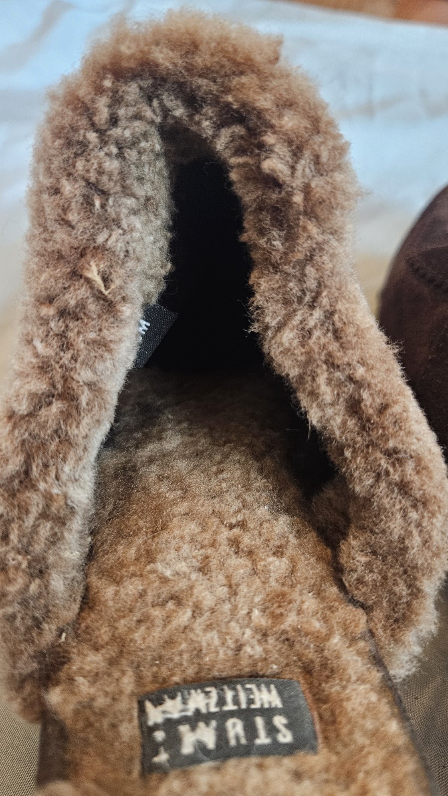 Stuart Weitzman Brown Suede Shearling Lined Mule Wedge Buckle Fur Trim 8M Y2K