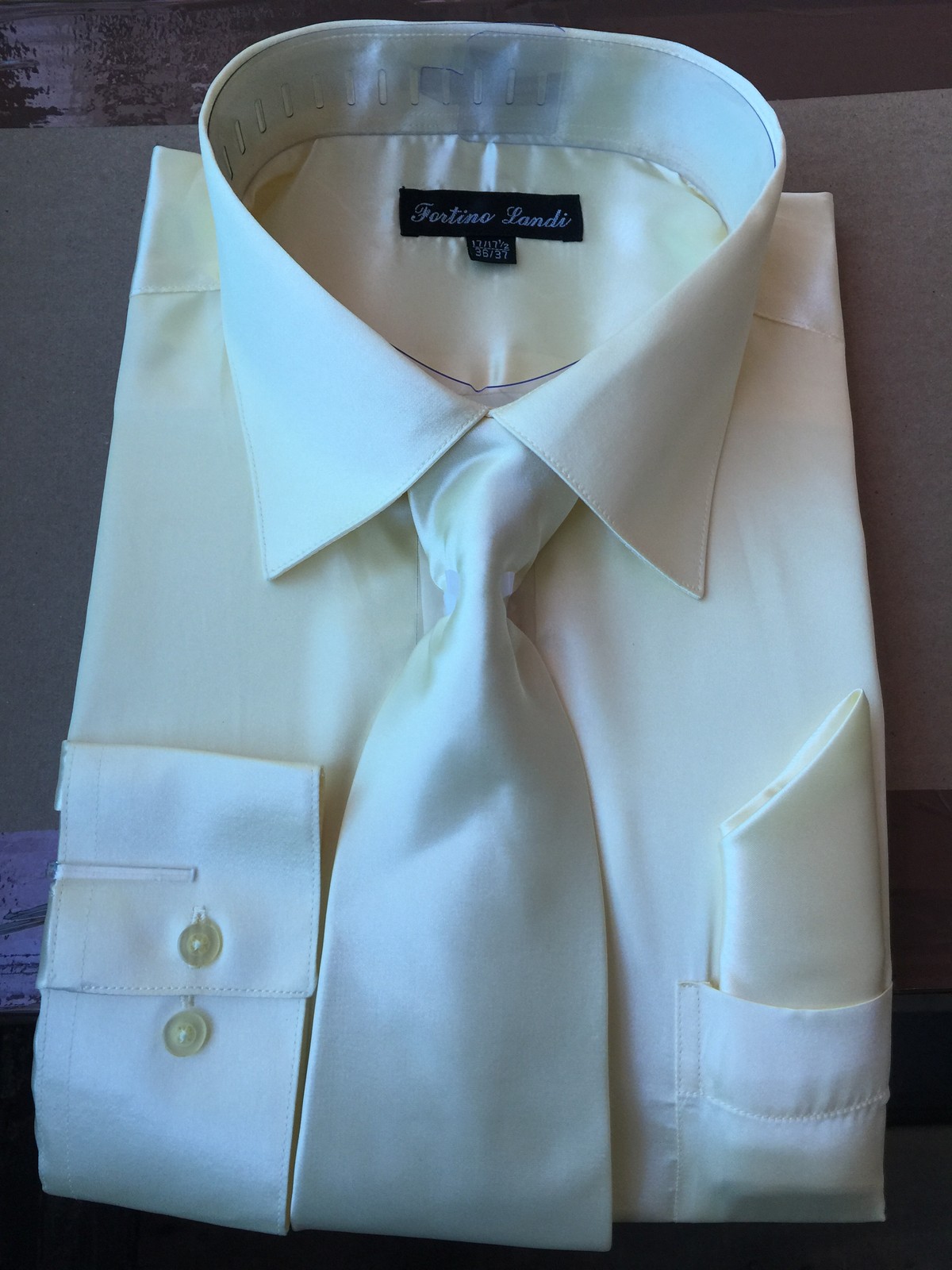 Men’s Shiny Satin Polyester Formal Dress Shirt w/ Tie and Hanky Set #08 Solid