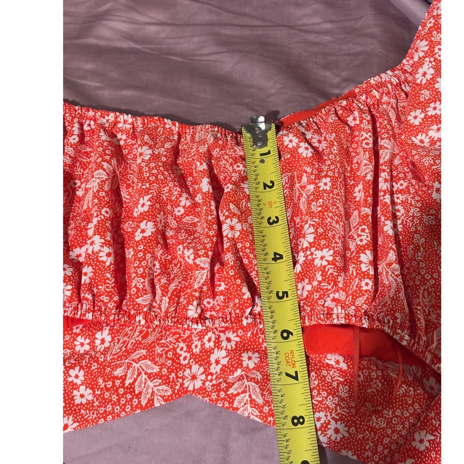 Endless Blu Red Floral Ditsy Tie Front Crop Top Puff Sleeve JT6130 Womens Large
