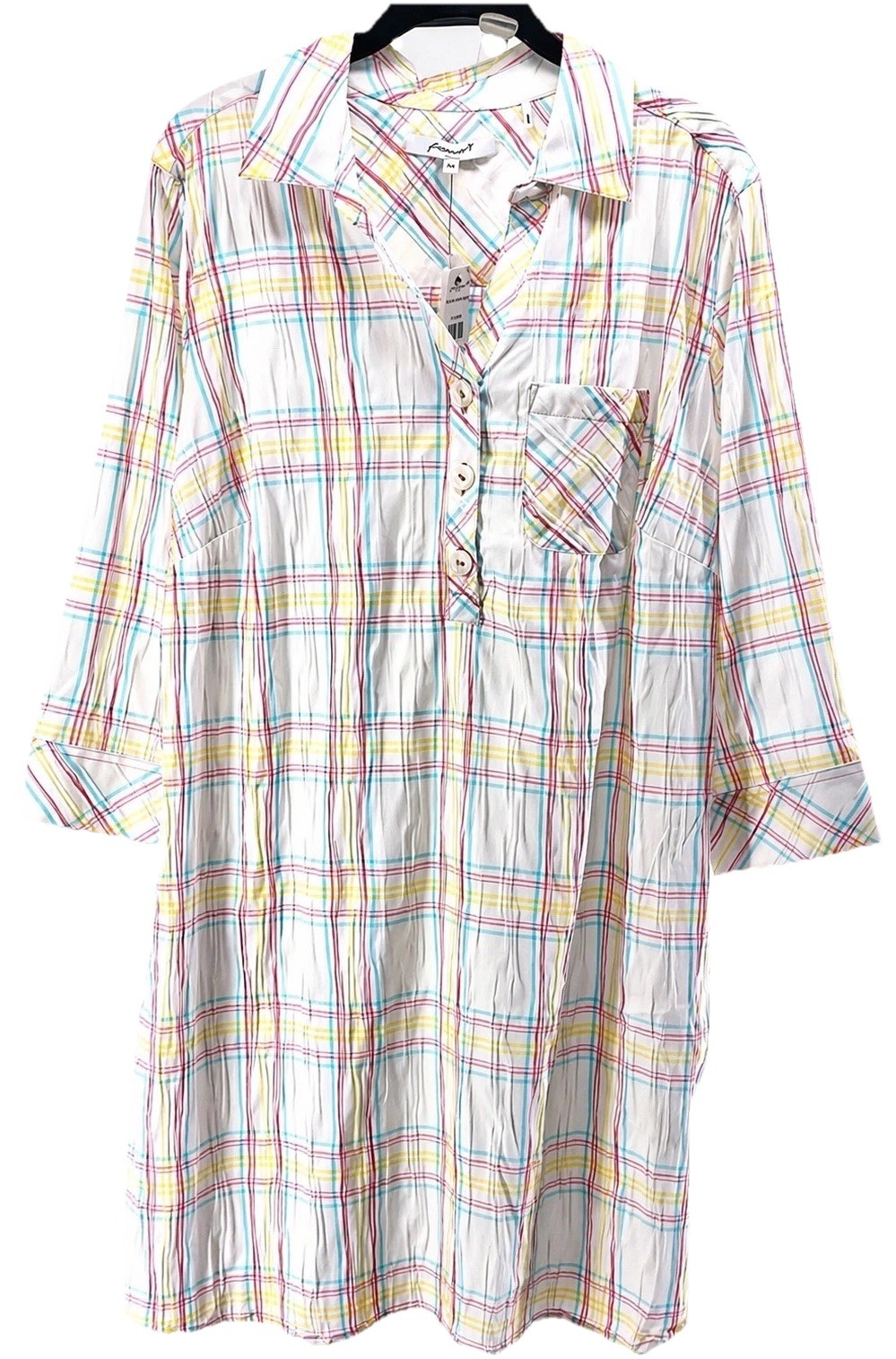Foxcroft NYC Delaney Crinkle Plaid Dress Plus Size 14W NEW Pastel Summer Pockets