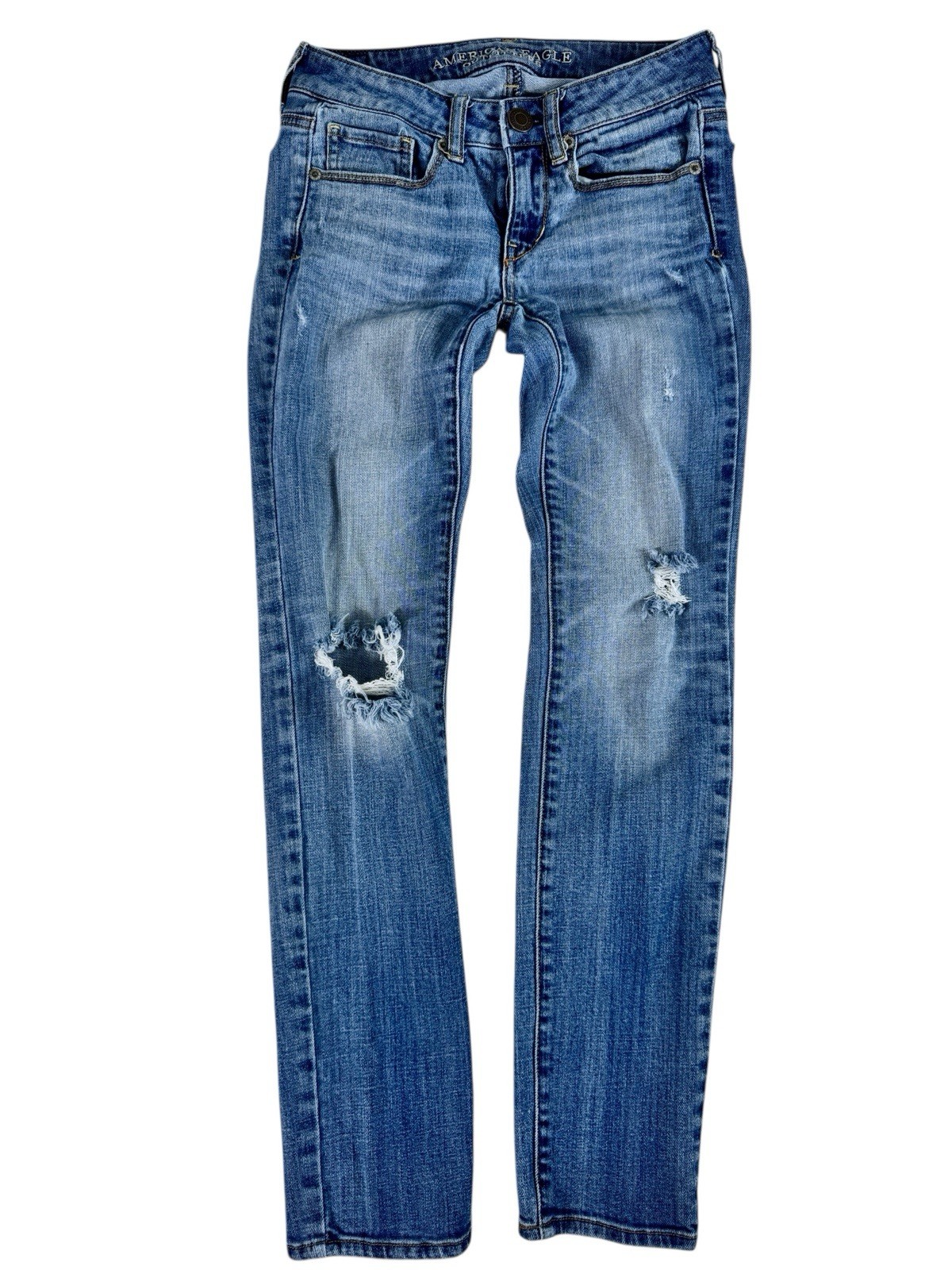 American Eagle Light Wash Distress Low-Rise Stretch Skinny Women’s Size 00 Short
