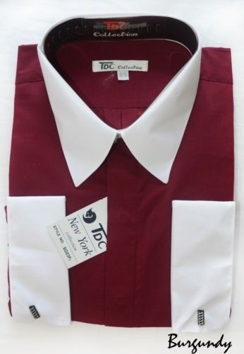 New Men’s Stylish French Cuff Dress Shirt Two-Tone 10 + Colors M to 4X New 03F2