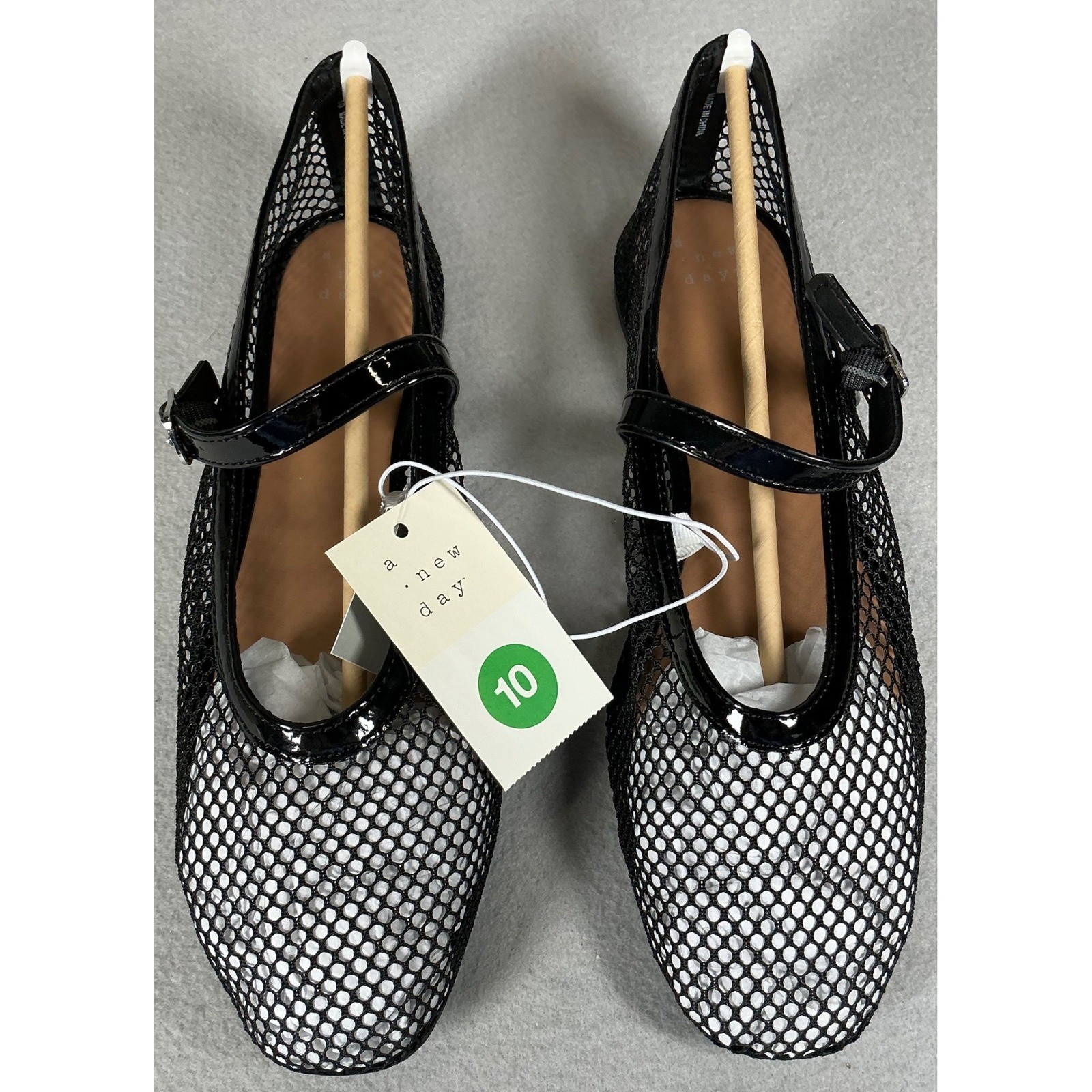 A New Day Womens Black Mesh Mary Jane Flats Memory Foam Size 10 NEW