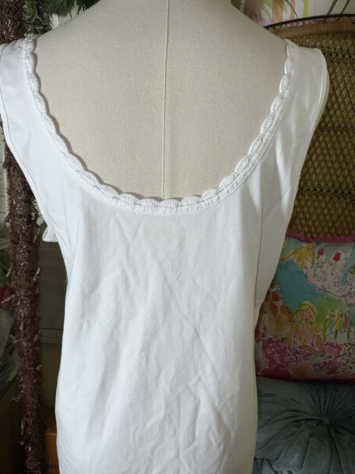 Lilly Pulitzer NWT Gabbie Crochet Trimmed Knit Tank Top White $58 Size L,XL