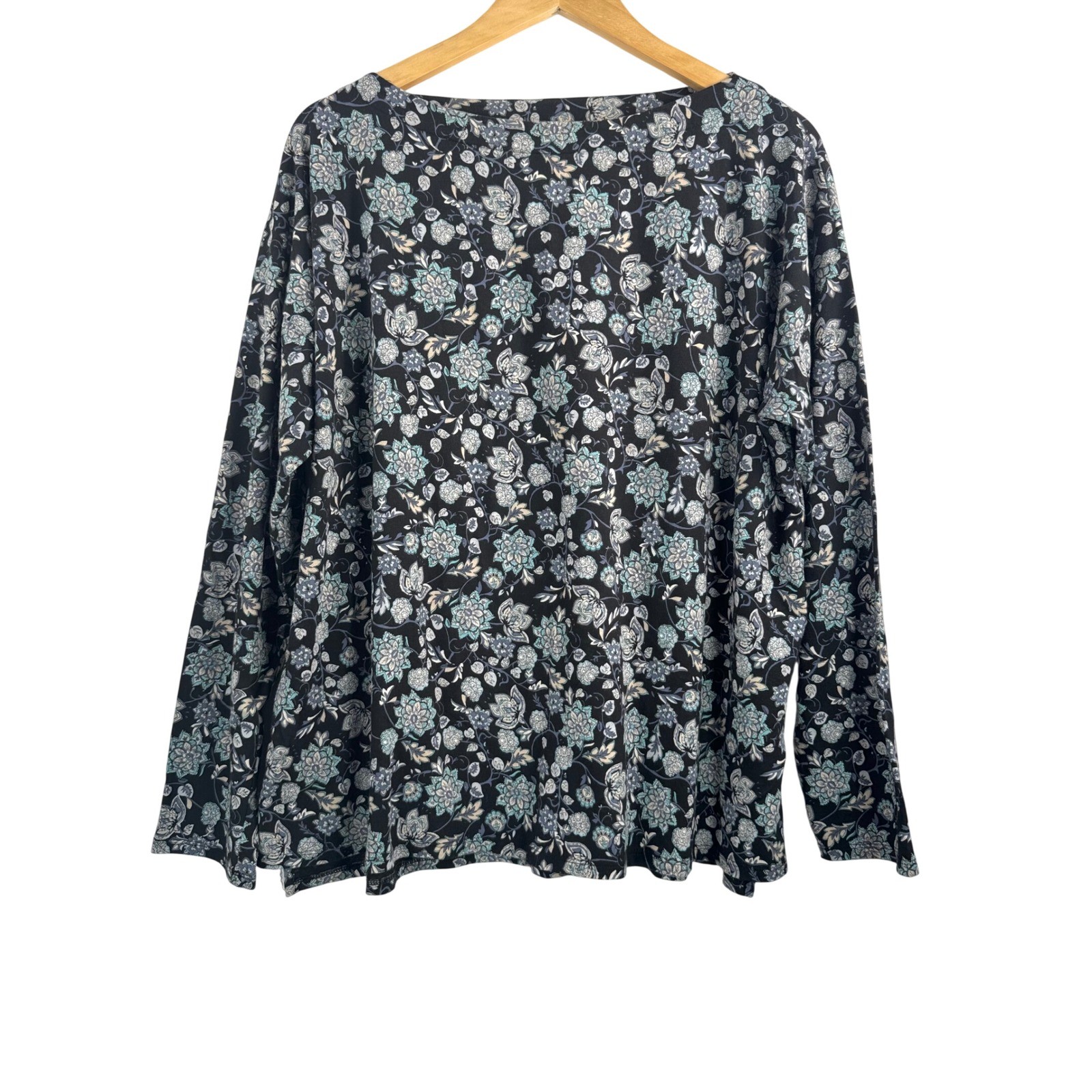 J. Jill Luxe Supima Boat-Neck Tee sz XL Black Blue Floral Paisley 90s whimsigoth