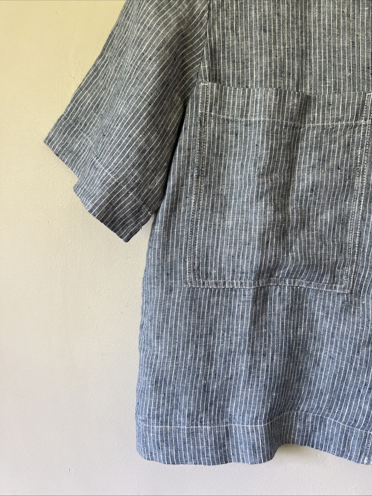 Everlane Boxy Linen Notch Collar Railroad Stripe Short Sleeve Button Down Size S