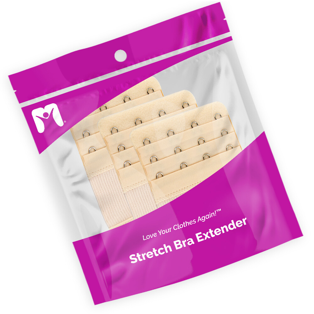 More of Me to Love Stretch Bra Extender 3-Pack, Beige, 2/3/4-Hook Style, Elastic