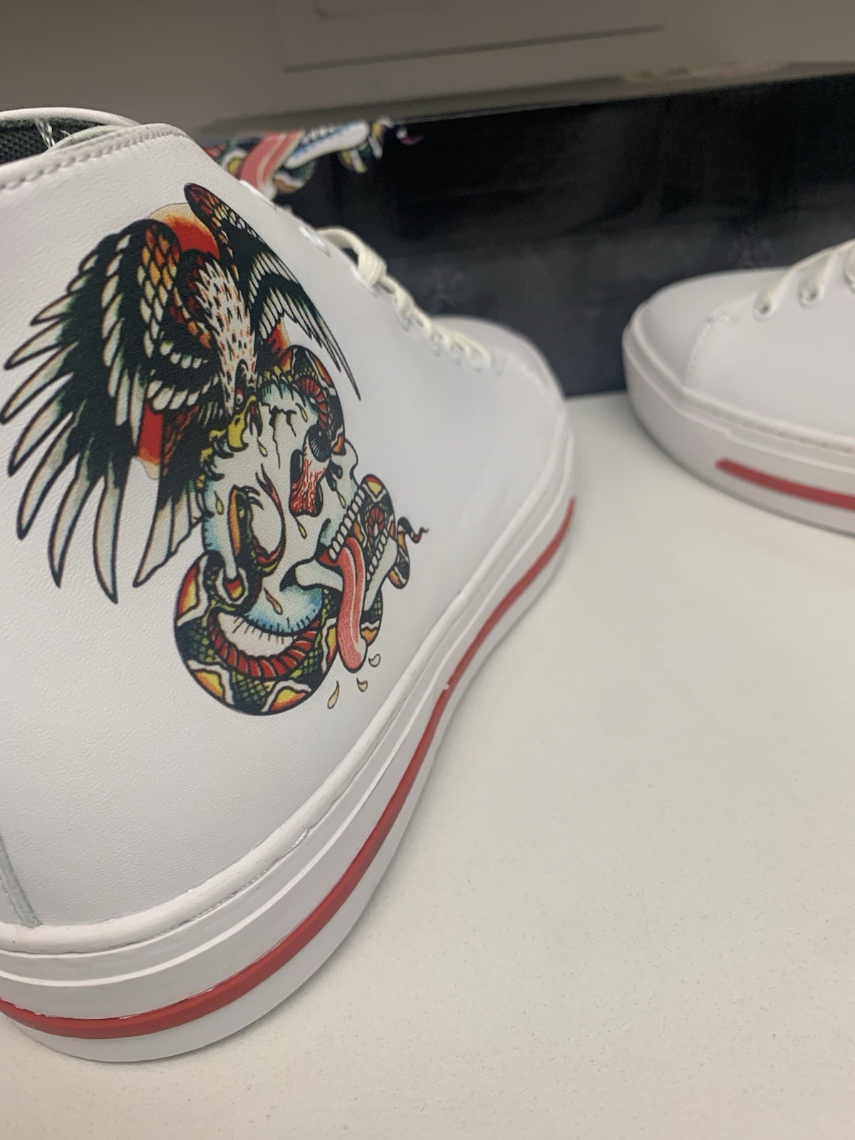 Ed Hardy ‘Skull’White Leather Lace Up Sneaker Shoes EH9028H-Men’s Size 9