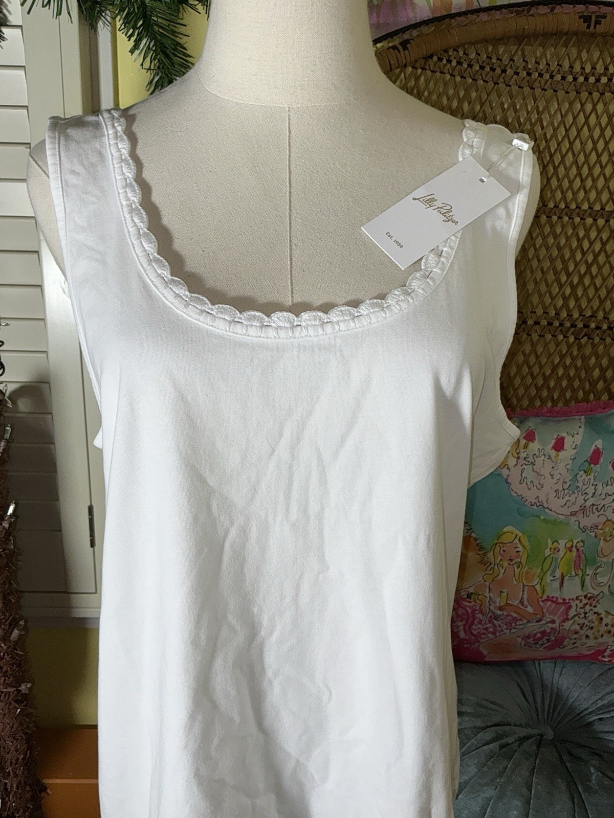 Lilly Pulitzer NWT Gabbie Crochet Trimmed Knit Tank Top White $58 Size L,XL