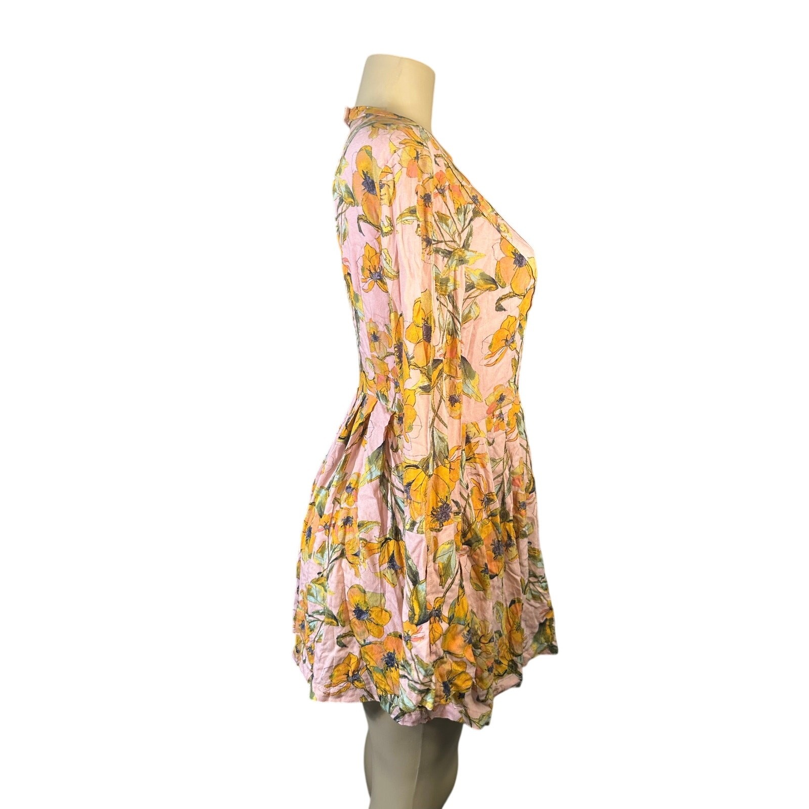 NWT Women 4 Free People Purple Tegan Printed Long Slv Mini Dress Boho Rayon