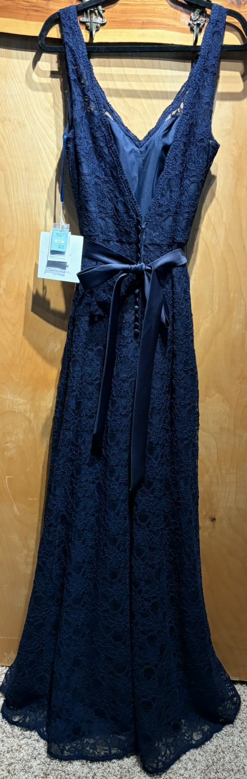 NWT Morilee Navy Blue Floral Lace V-Neck Sleeveless A-Line Formal Gown, Size 16