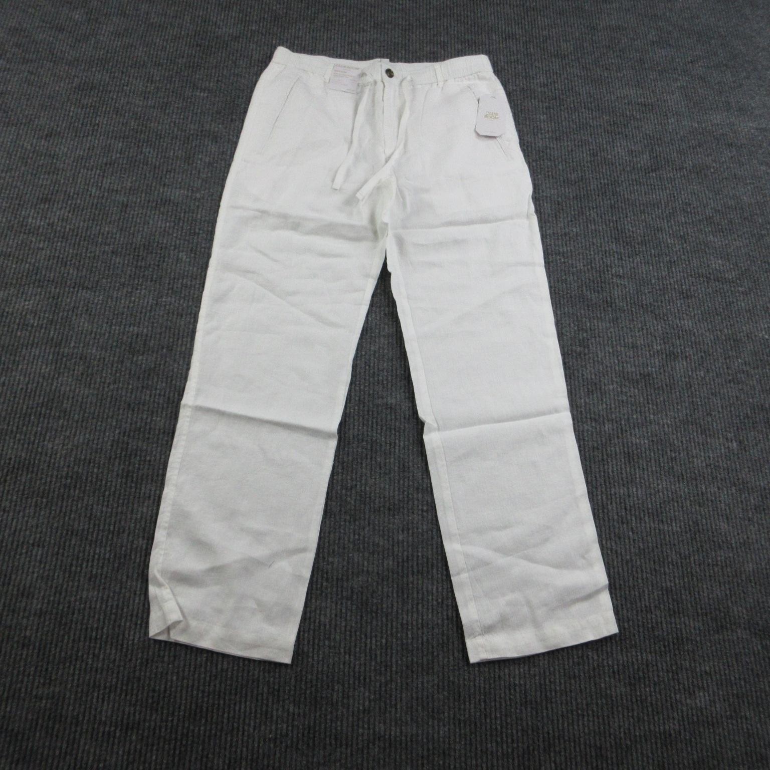 Club Room Pants Mens M White Chino Elastic Drawstring Lux Linen 32×30.5* NWT