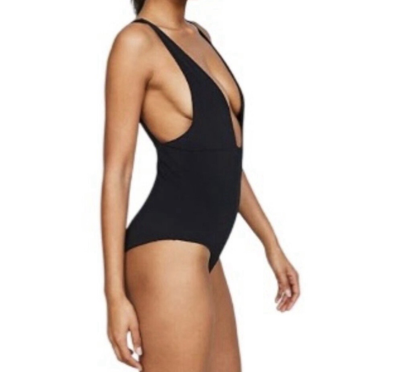 Mara Hoffman Standard Audrey Deep V One Piece Swimsuit Size XL Black