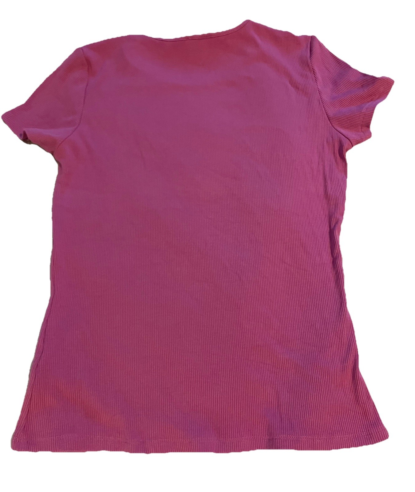 bebe Pink Knit Rhinestone Logo Short Sleeve Pullover T-Shirt Women’s L NWOT
