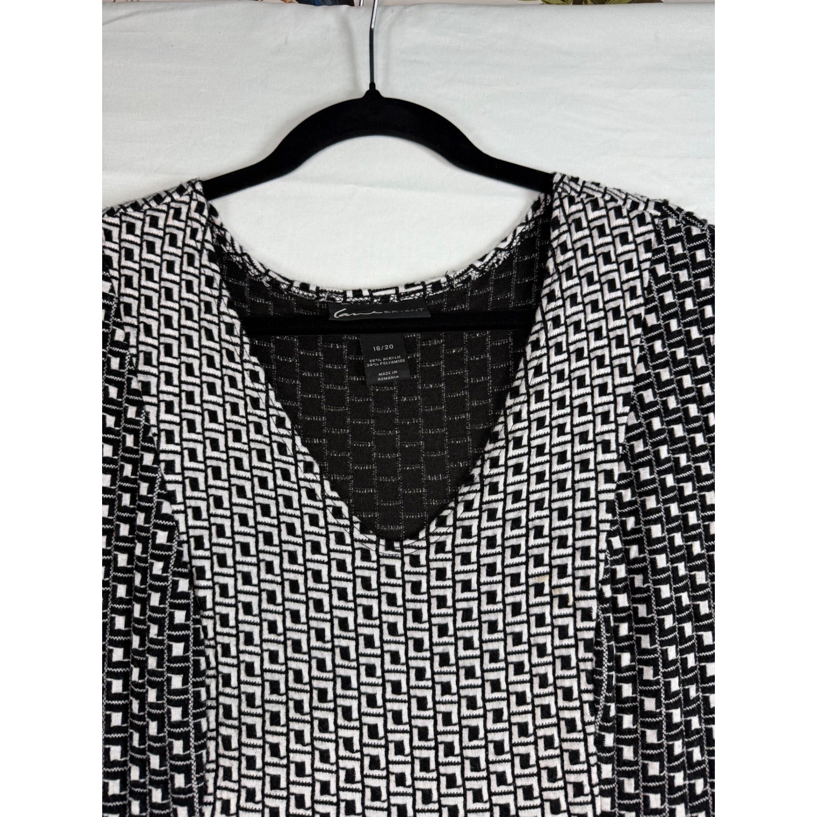 Lane Bryant Black White Geometric Jacquard Knit Fit Flare Dress Plus Size 18/20