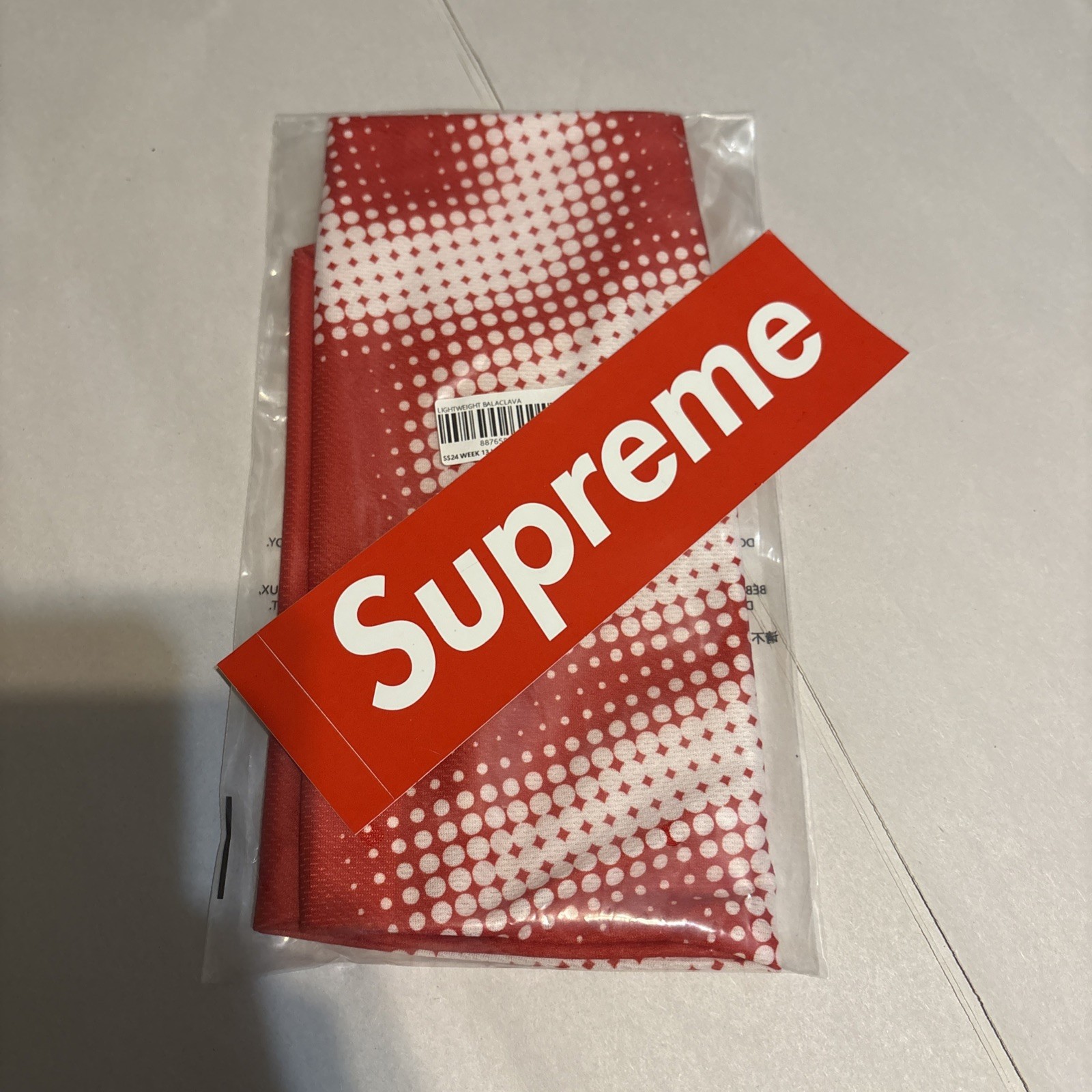 Supreme SS24 Halftone Logo Lightweight Poly Balaclava Red One Size New IN Bag