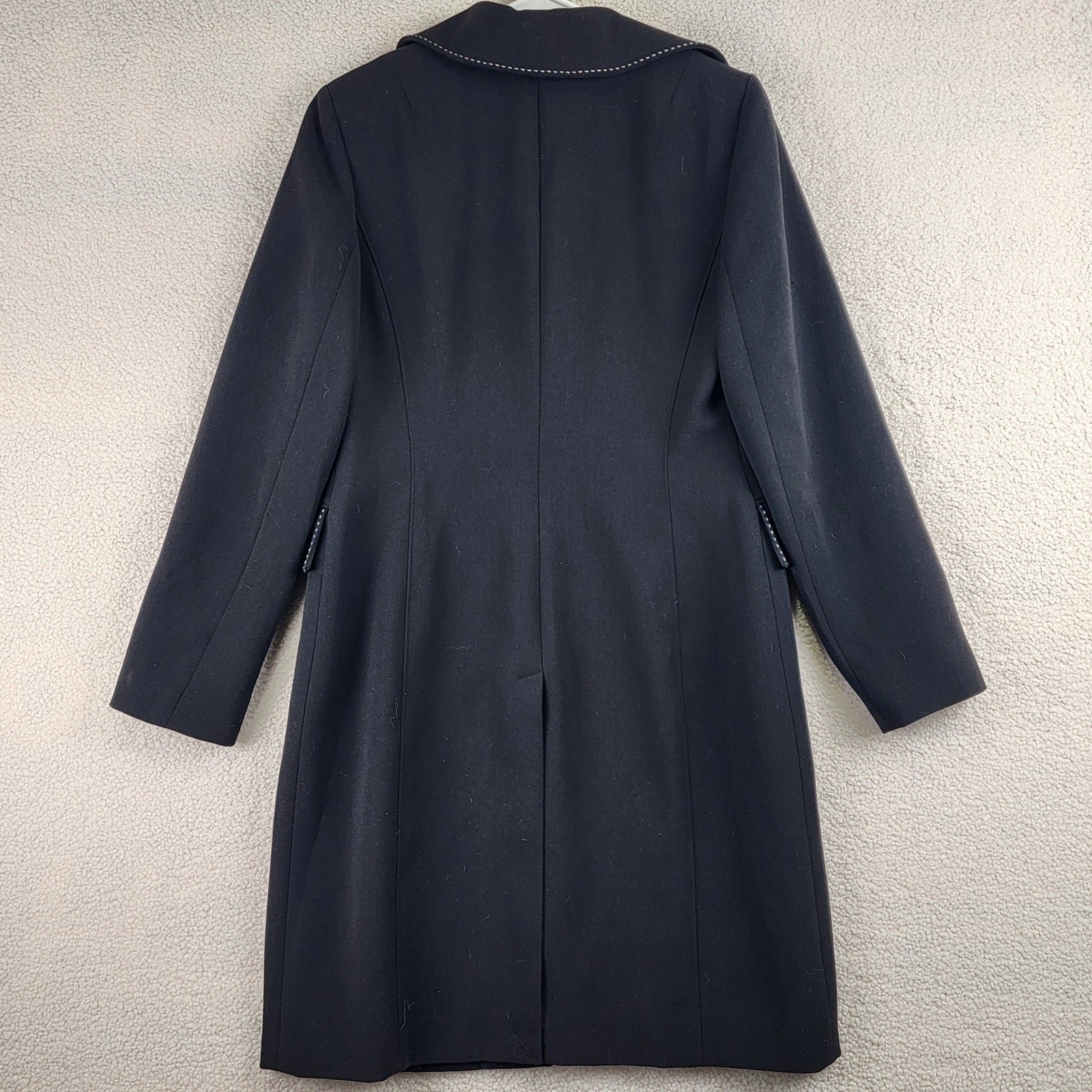 INC International Concepts Longline Trench Coat Womens 8 Black White Stitching