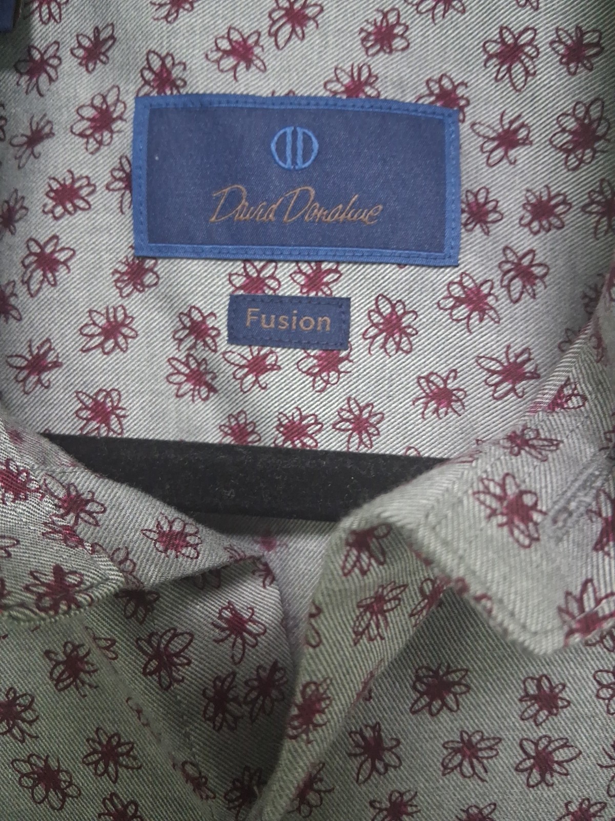 David Donahue Men’s Distinctive Merlot Floral Print On Light Gray Background M