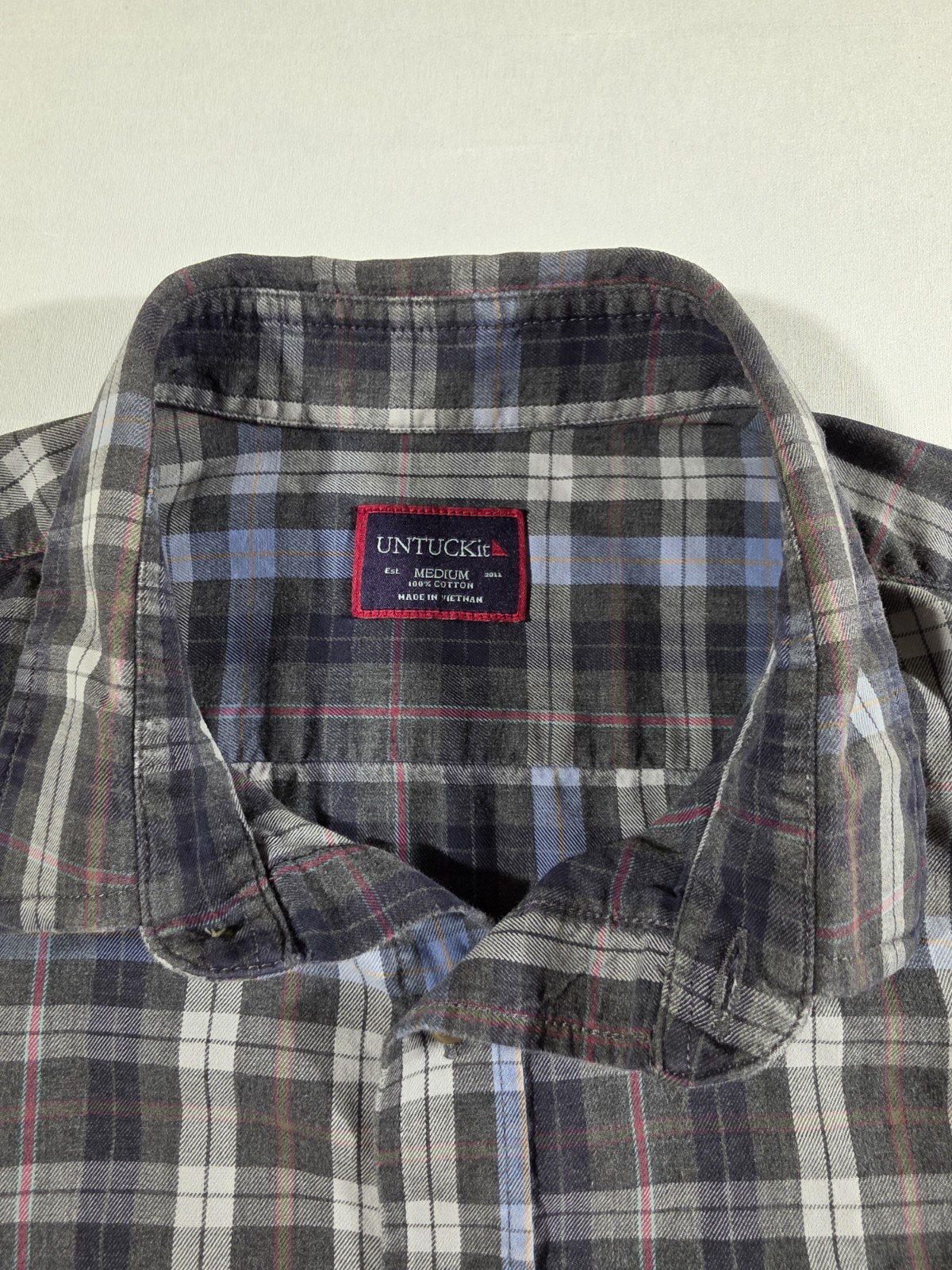 UNTUCKit Button Down Shirt Mens Medium Gray/Blue Carano 100% Cotton Long Sleeve