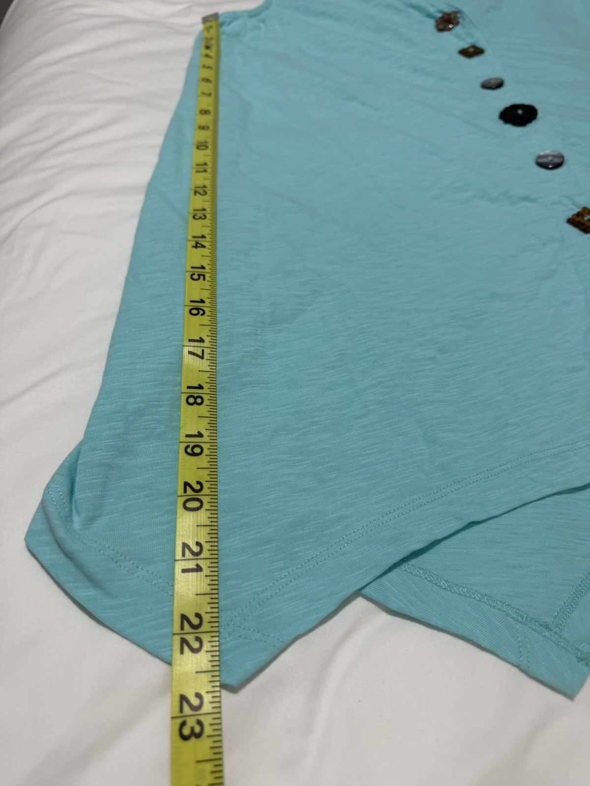 Soft Surroundings Danielle Aqua Blue Knit Asymmetric Button Tank Top Blouse Sz L