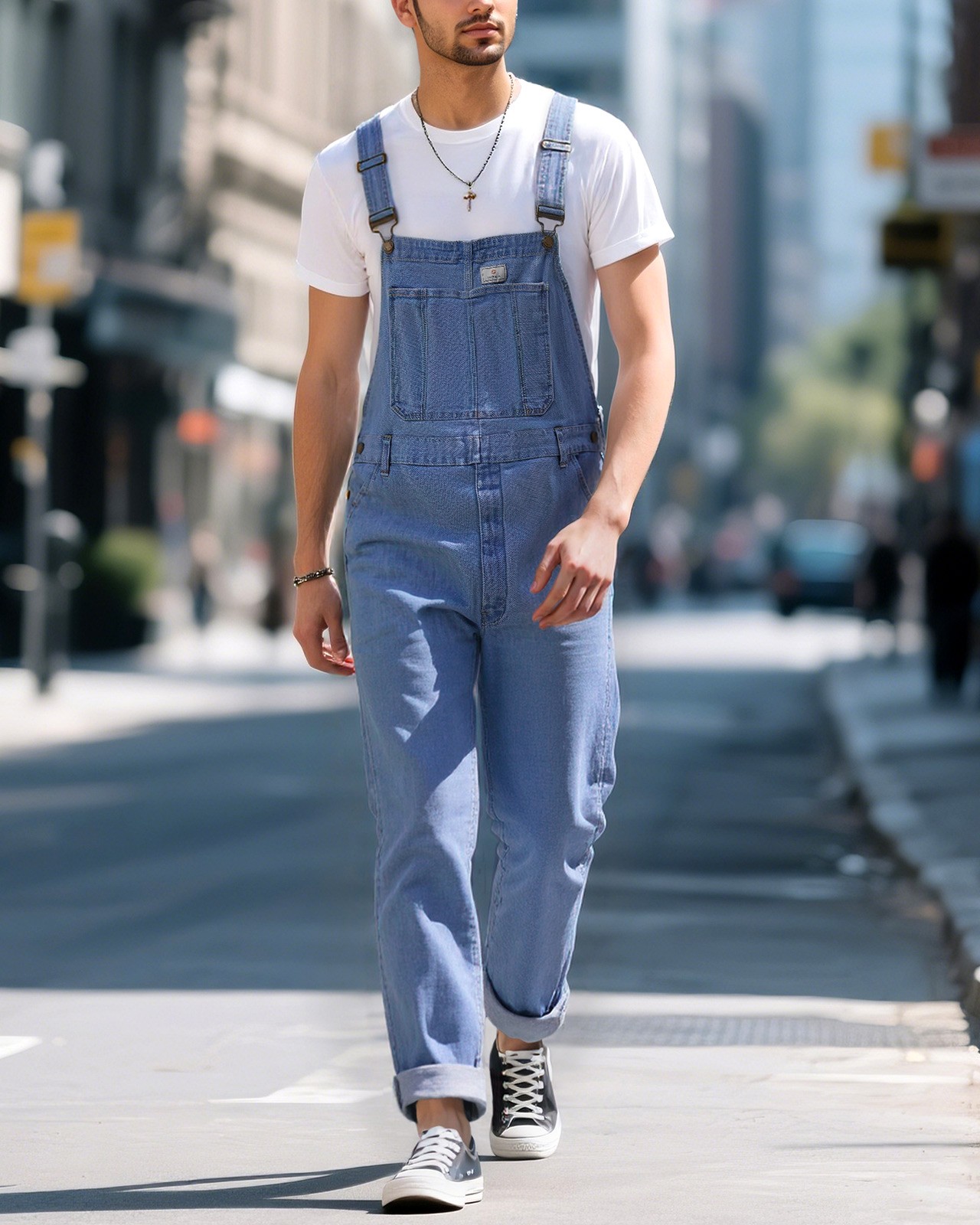 HISEA Men Flex Denim Bib Overalls Relaxed Fit Workwear Tapered Leg Jumpsuit Jean