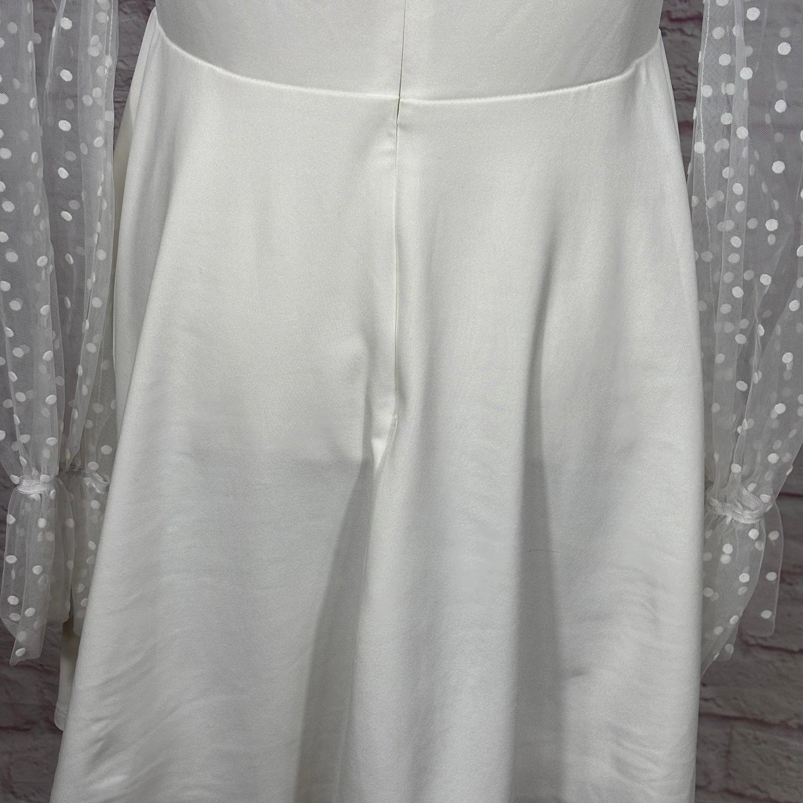 White Polka Dot Mesh Sleeve Fit & Flare Mini Dress Large