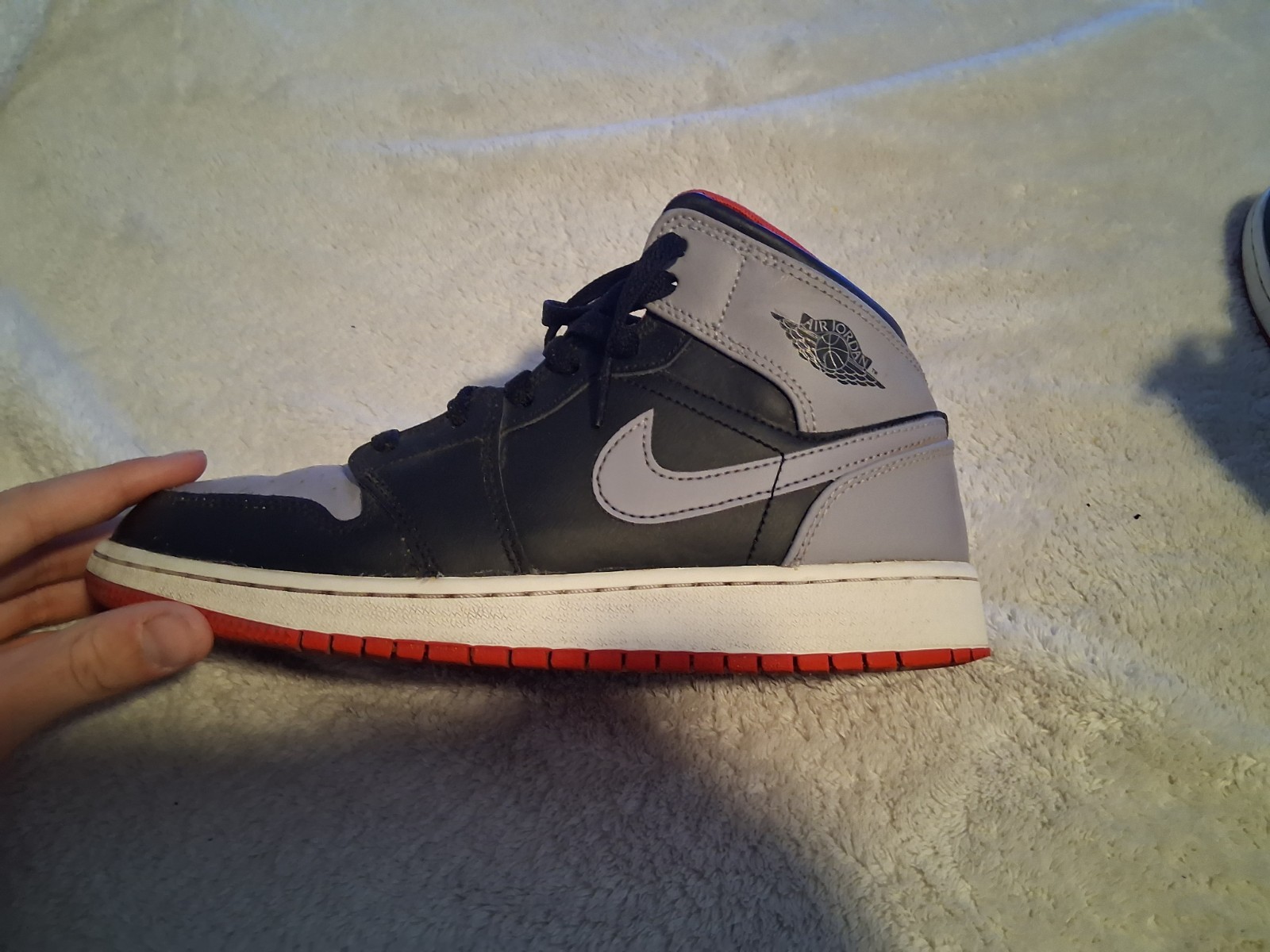Jordan Air Jordan 1 Mid Unisex Kids 7Y Black/Gray/Red/White Leather