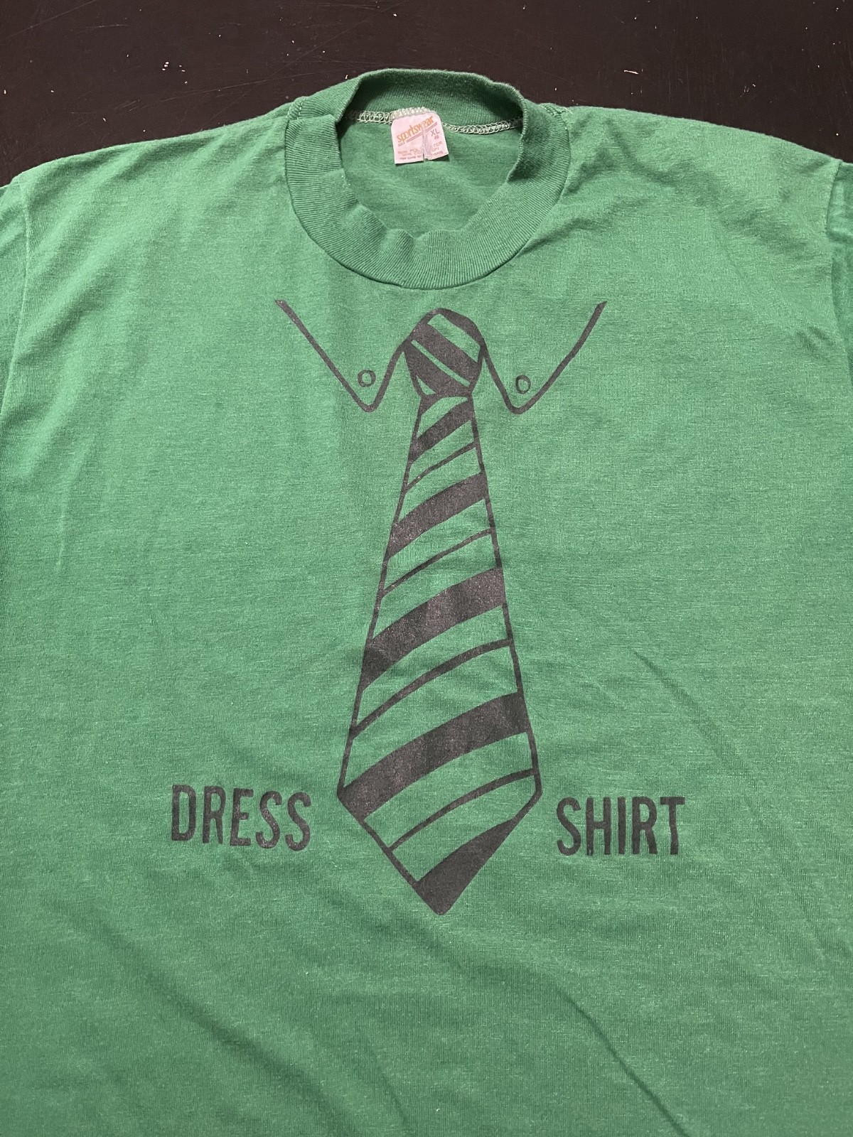 Vintage 80s Dress Shirt Tie Novelty T-Shirt, Green, Size: XL (Fits Modern S/M)