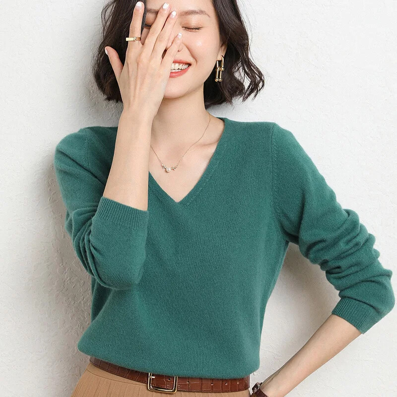 Women’s V-neck Women’s Top Sweater Women’s Long Sleeve Cashmere Sweater