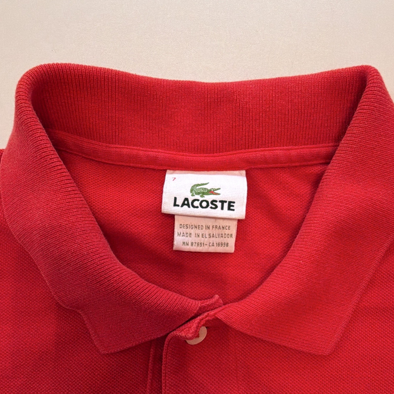 Lacoste Men’s Polo Shirt Red Solid Embroidered Logo Short Sleeve Size 7