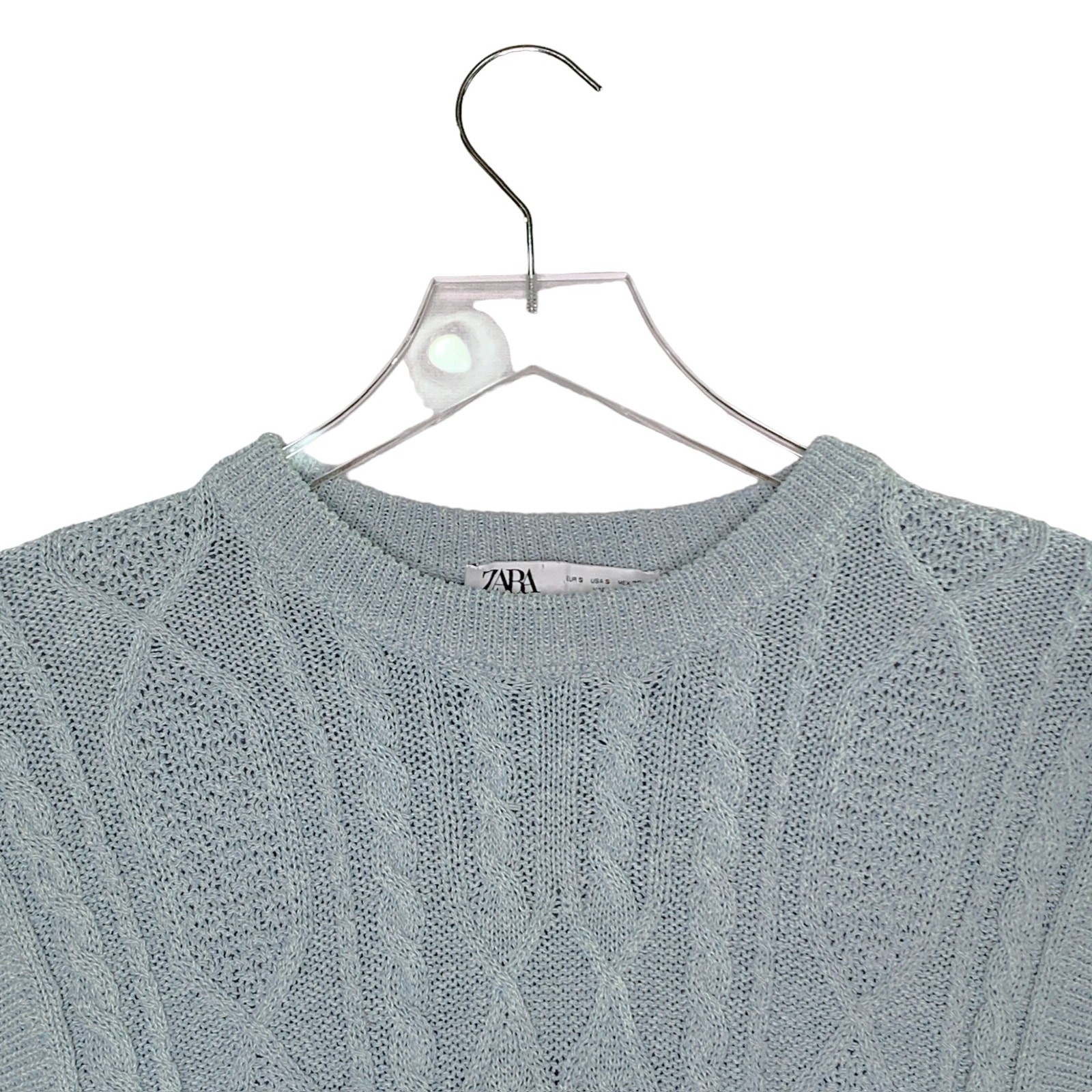 Zara S Womens Dusty Blue Cropped Cableknit Pull Over Vest Crewneck