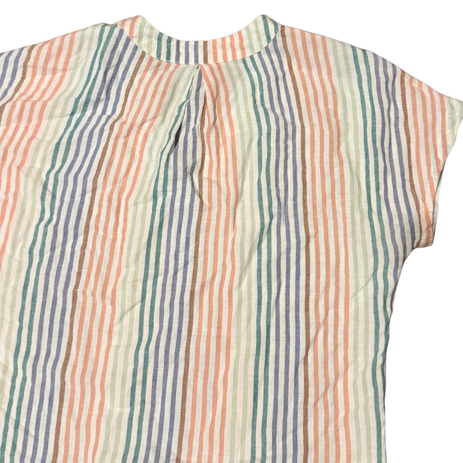 Marine Layer Allison Smocked Stripe Top Pastel Rainbow Linen Blend Small