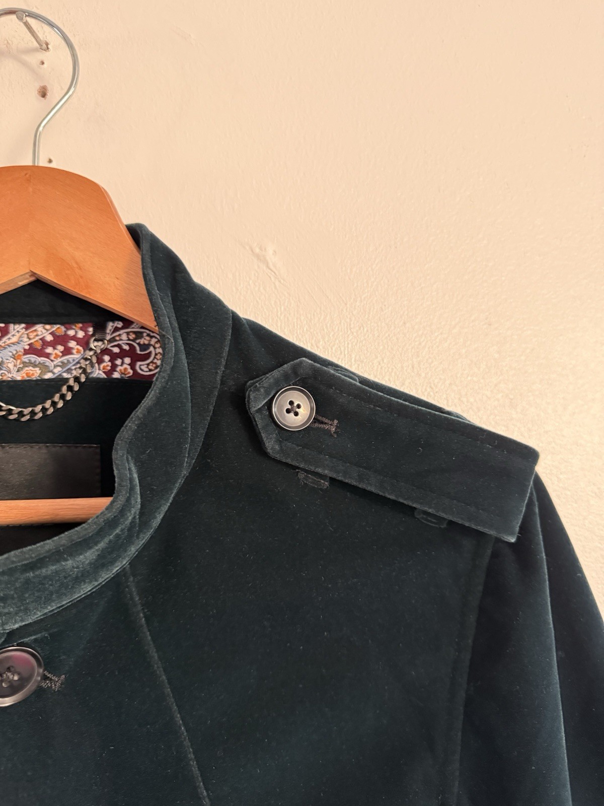 Phix Velvet Jacket Small Teal Button Up Retro Rock Army Military