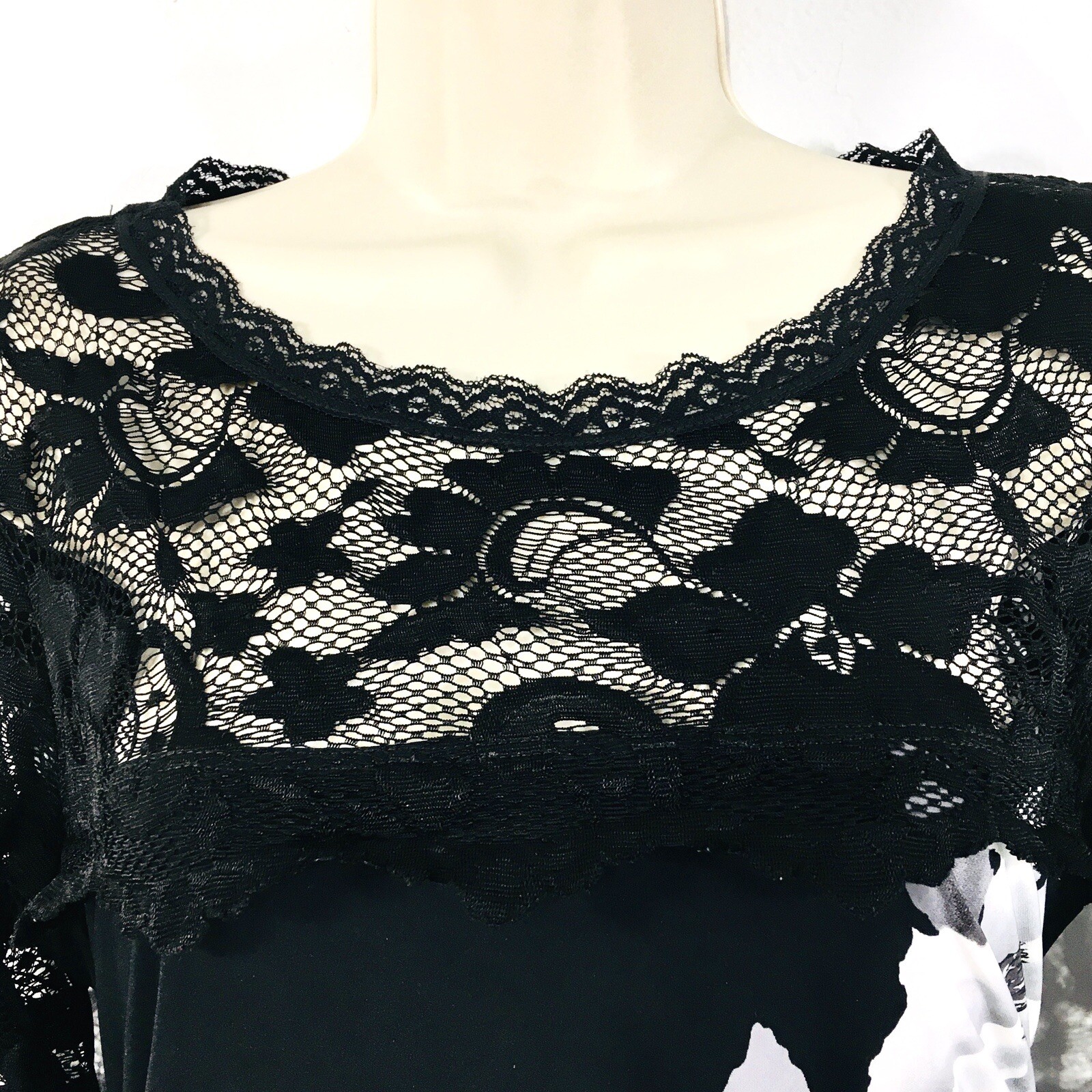 Phase Eight Black Silky Jersey & Lace Ruched Midi Dress Sz 14 Fairy Whimsy Goth
