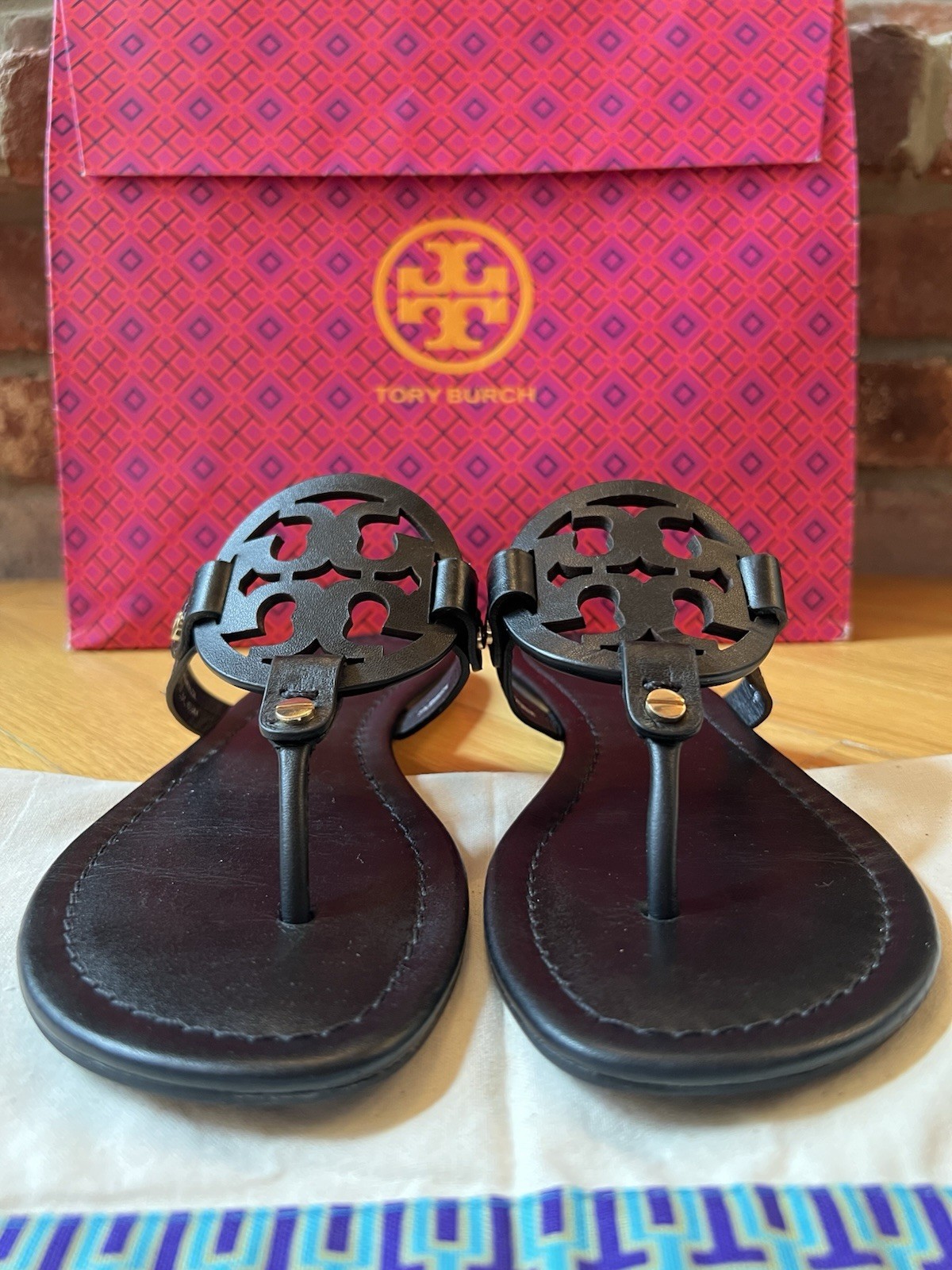 Tory Burch Perfect Black Leather Miller Sandals & Dust Bag