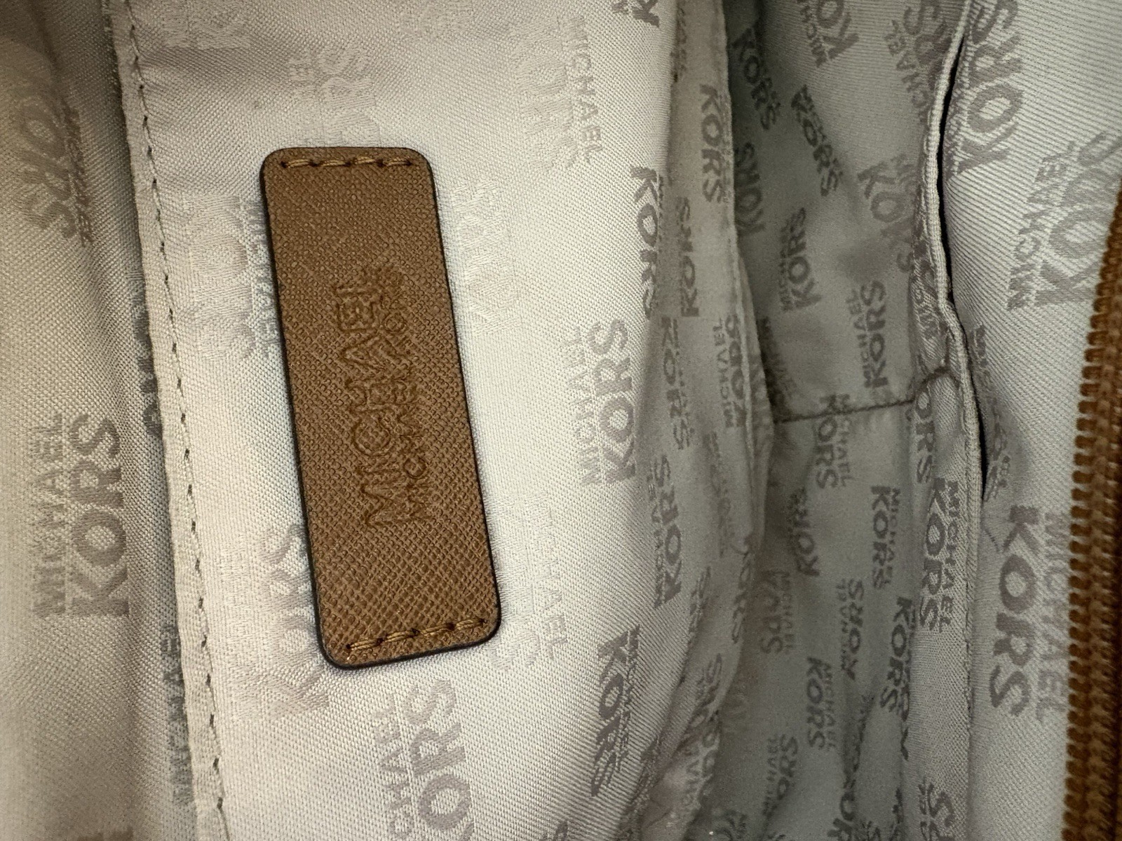 Michael Kors Brown Large Handbag Zip Closure Chain Shoulder Straps Gold Hardware