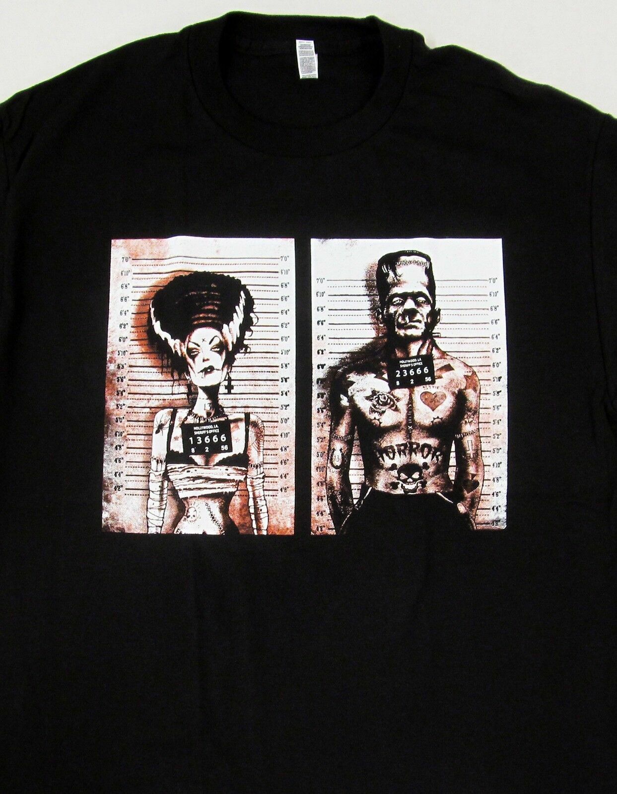 FRANKENSTEIN T-shirt Horror Movie Bride Mug Shot Tee Adult Men’s Black New