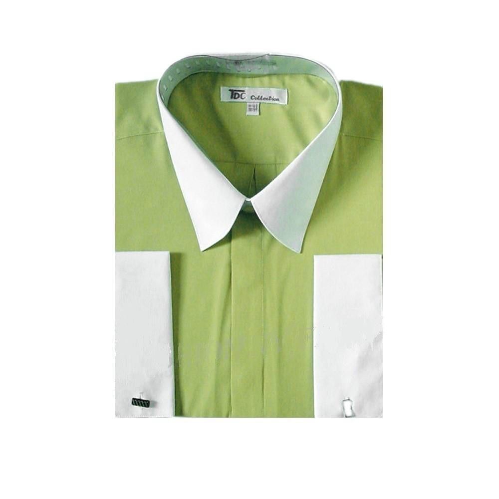 New Men’s Stylish French Cuff Dress Shirt Two-Tone 10 + Colors M to 4X New 03F2
