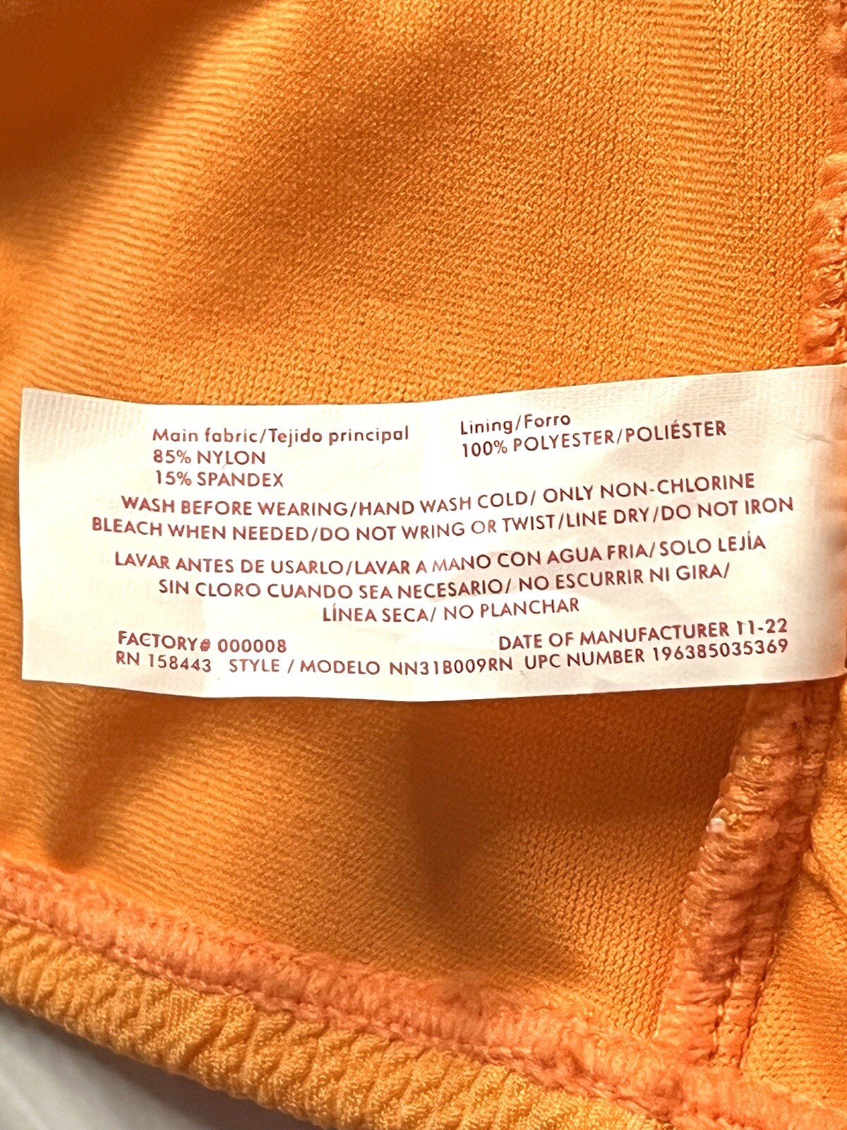 Juniors’ Ninety-Nine° Nectarine Orange Crinkle Bralette Bikini XXL (21/22) NWT