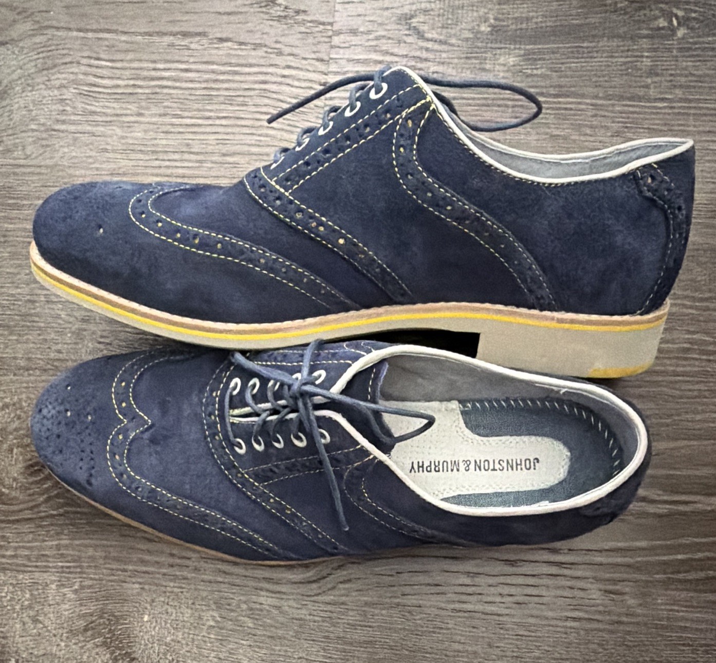 Johnston & Murphy Blue Suede Wingtip Brogue Lace-Up Dress Shoes Men’s 10.5