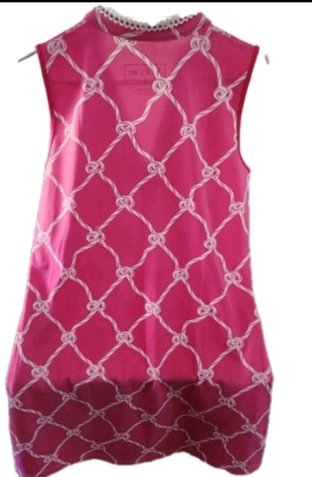 Ana Clare Pink White Rope Print Shift Dress M Sleeveless Lace Trim Preppy Resort