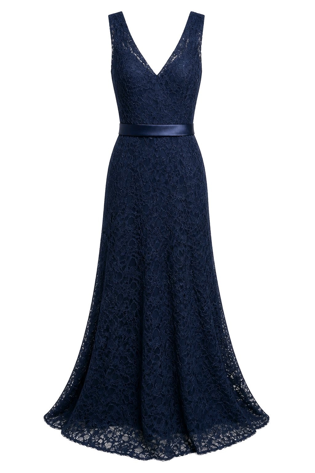 NWT Morilee Navy Blue Floral Lace V-Neck Sleeveless A-Line Formal Gown, Size 16