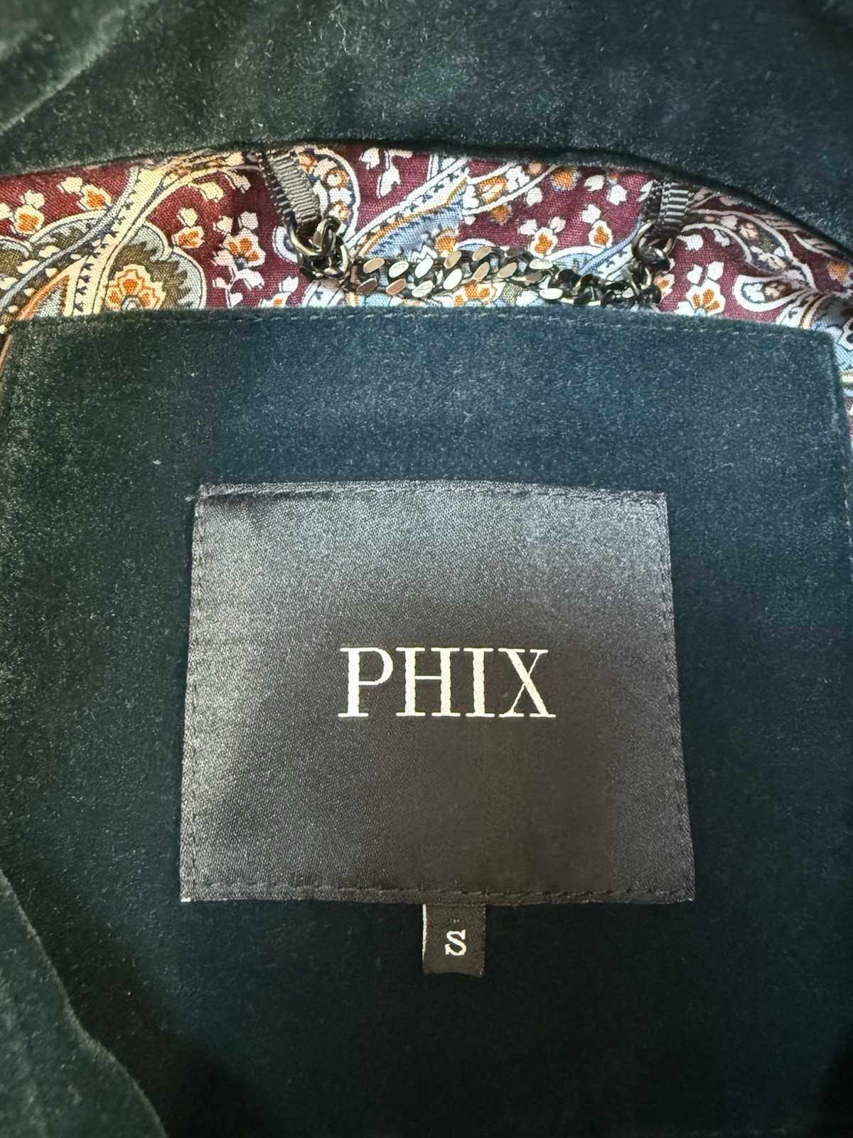 Phix Velvet Jacket Small Teal Button Up Retro Rock Army Military