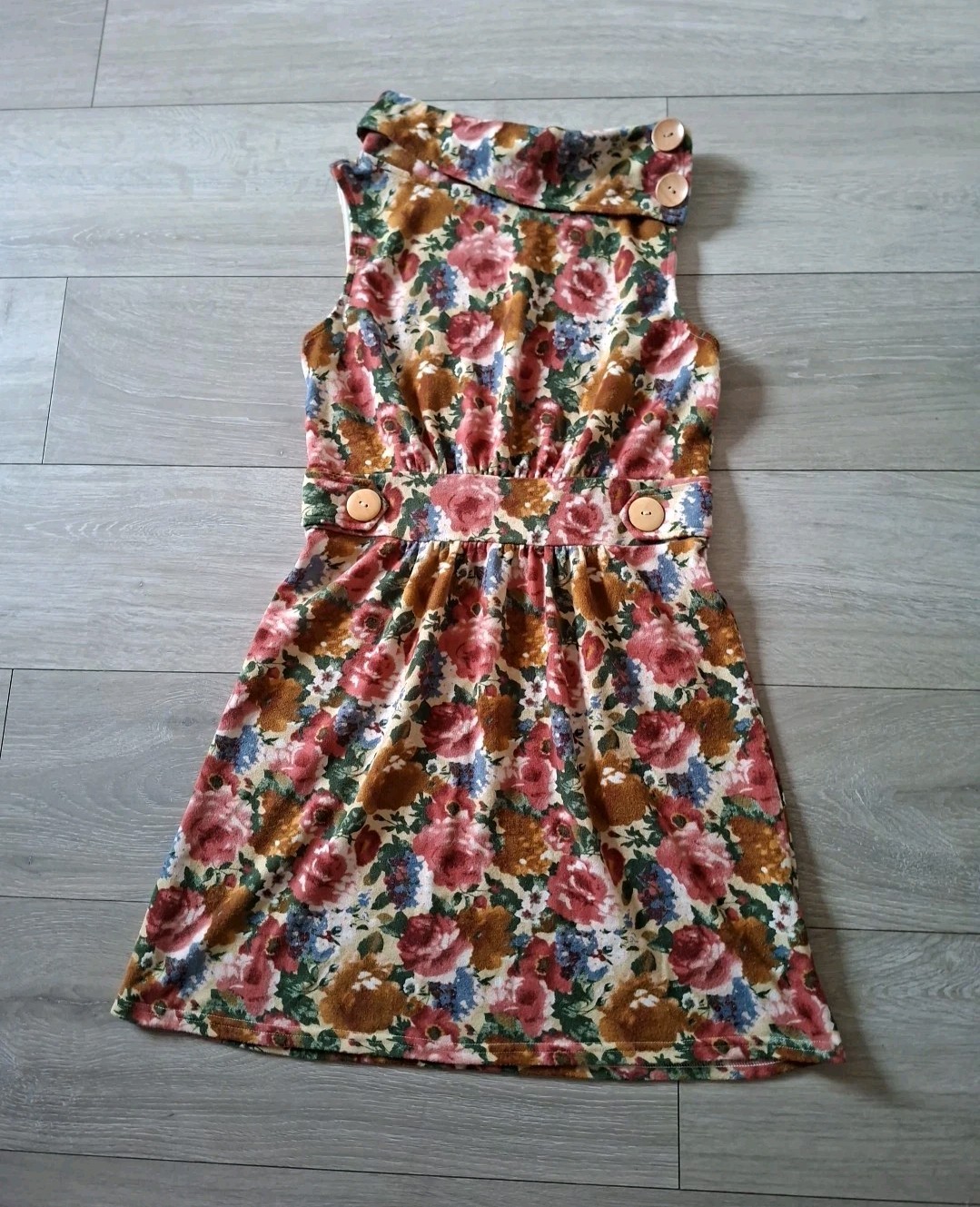 Pussycat London Cream Fine Knit Flared Dress Boho Retro Turn Down Collar UK10