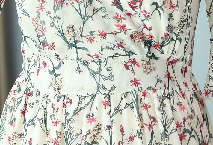 Women’s Floral Print V-Neck 3/4 Sleeve Beach Chiffon Long Maxi Dress Slim New