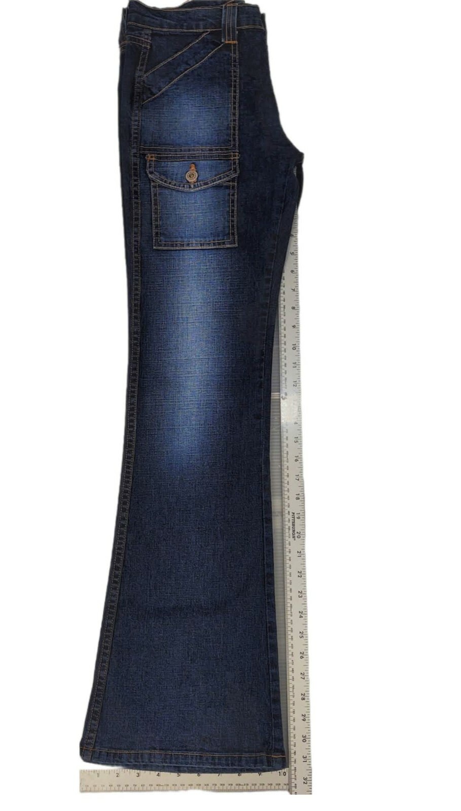 New Womans Low Rise Flare Leg Cargo Stretch Jeans Stone Washed Denim 26-30 Waist