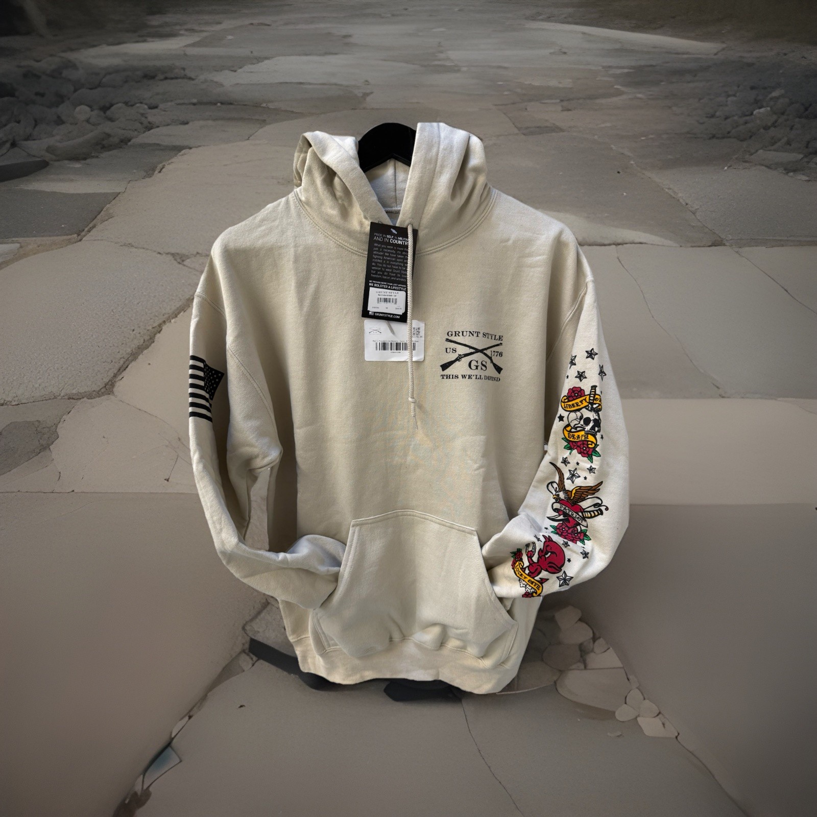 Grunt Style Freedom Ink Pullover Hoodie Mens Medium Sand Tan
