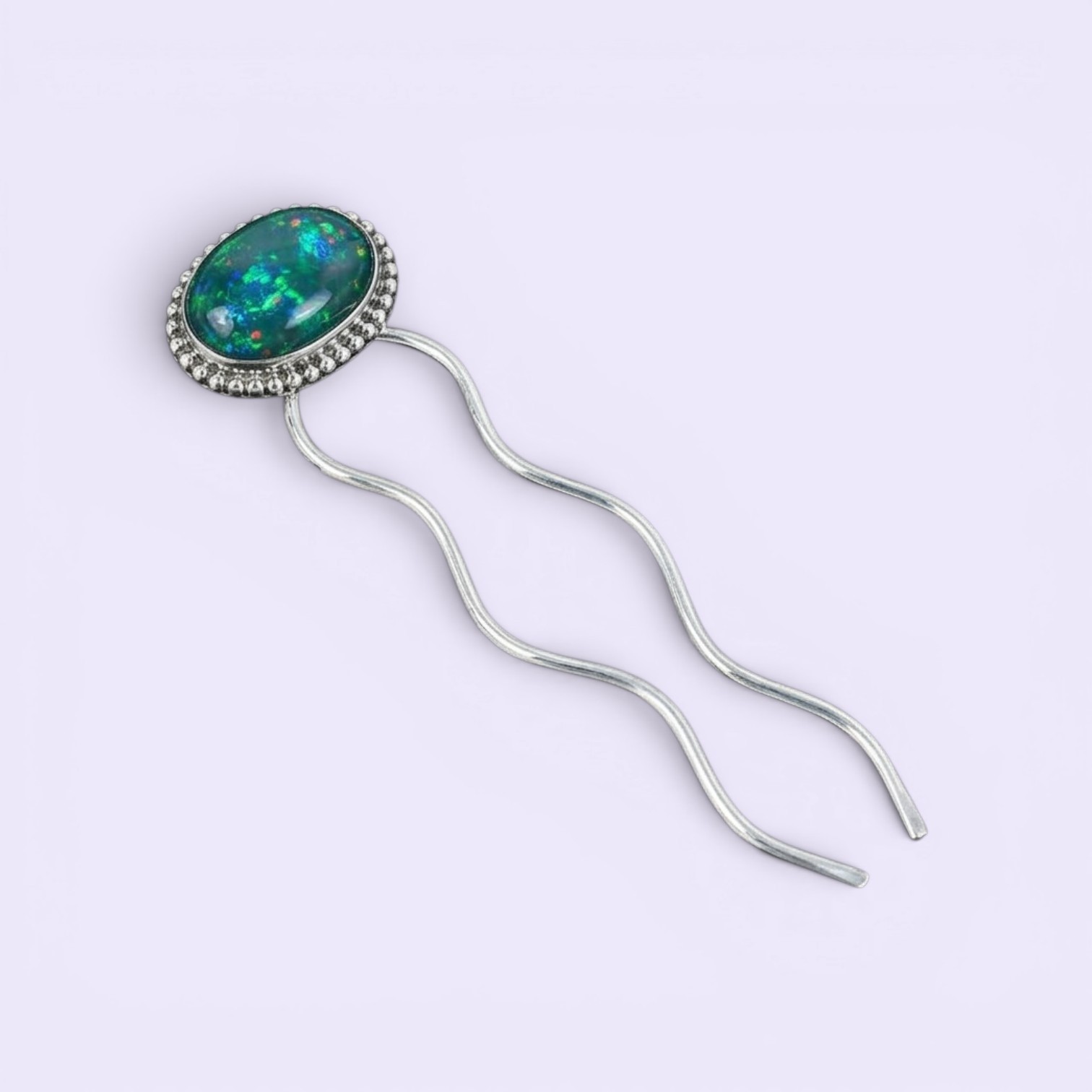 Handmade Sterling Silver Black Opal Gemstone Hair Pin Fork | Boho Bun Pin |