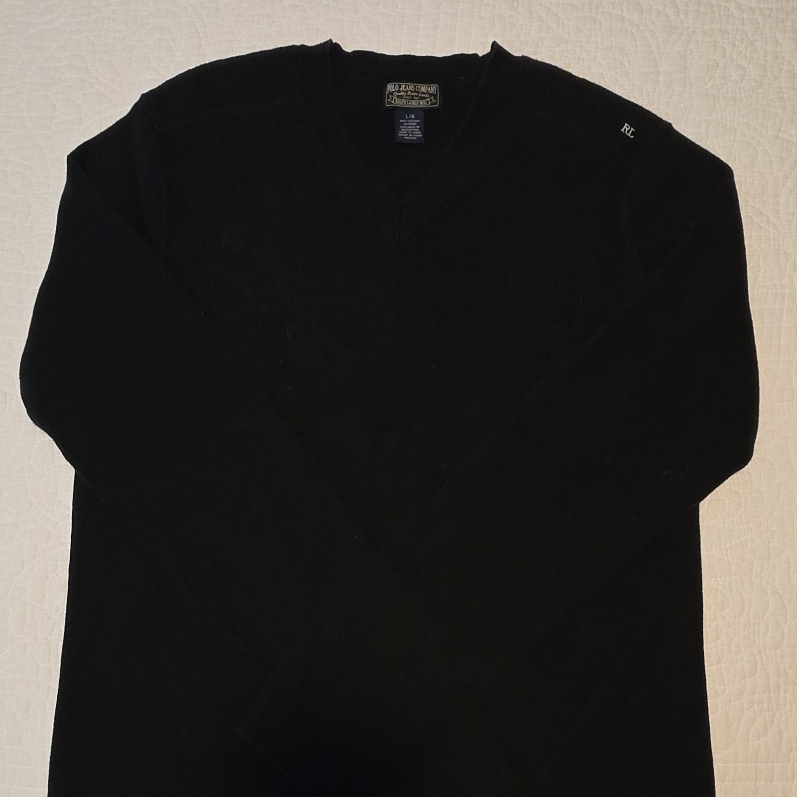 Polo Jeans Co Ralph Lauren Black Cotton V-Neck Knit Pullover Sweater Men’s L